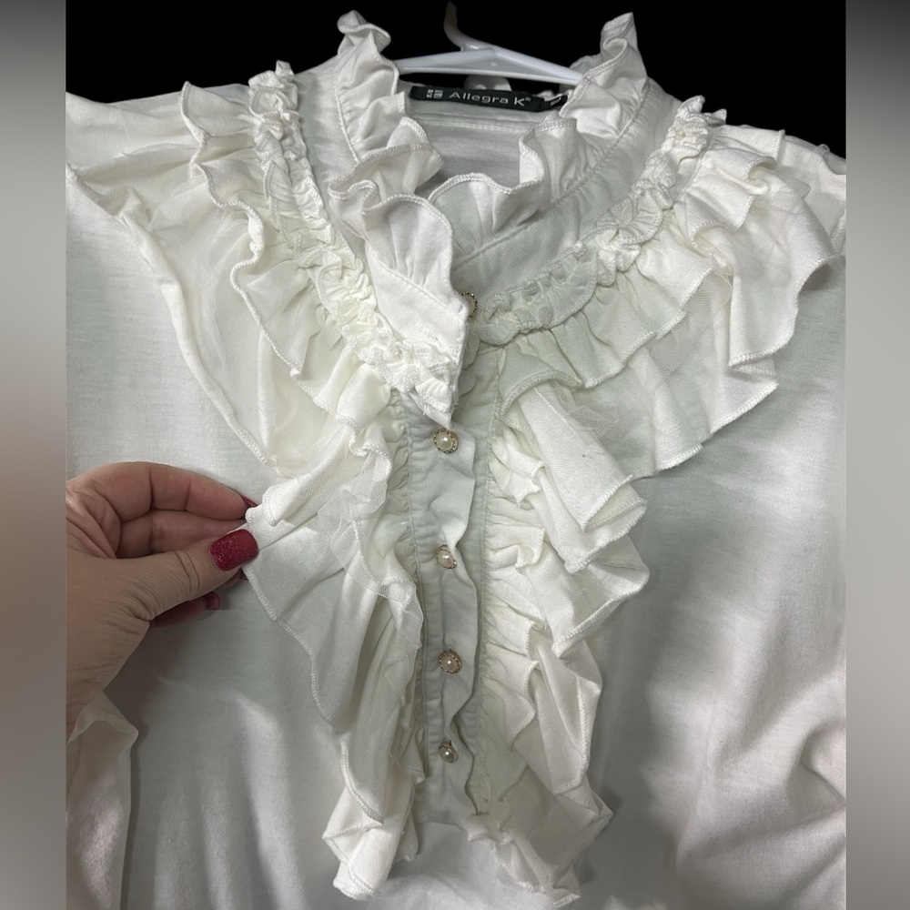 Allegra K White Ruffled Blouse - Picture 2 of 3